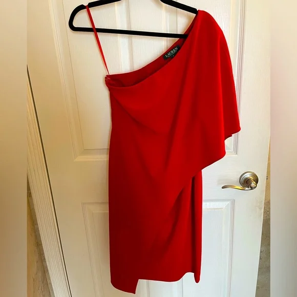Lauren Ralph Lauren | Dresses | Ralph Lauren Red One Shoulder Drape Dress  Size 6 | Poshmark